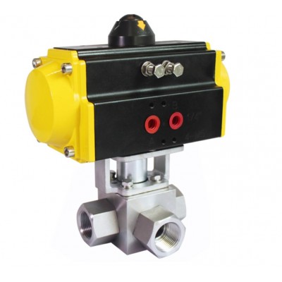 China Manufacturer DN25 1/2'' Stainless Steel 304  Thread Pneumatic Actuator 3 Way Ball Valve